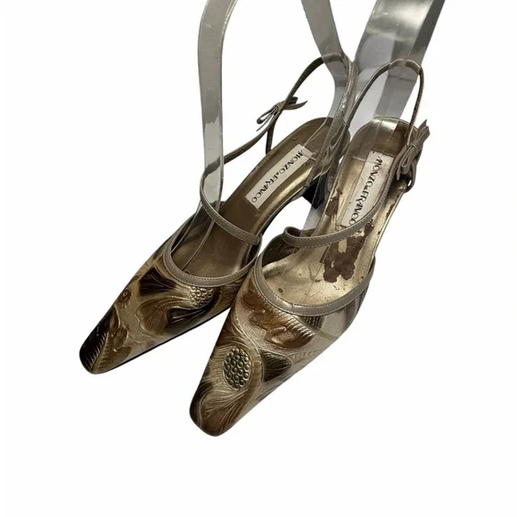 Monzo & Franco Gold Embossed Slingback Heels - Women's Sz 7.5 - Picture 2 of 15
